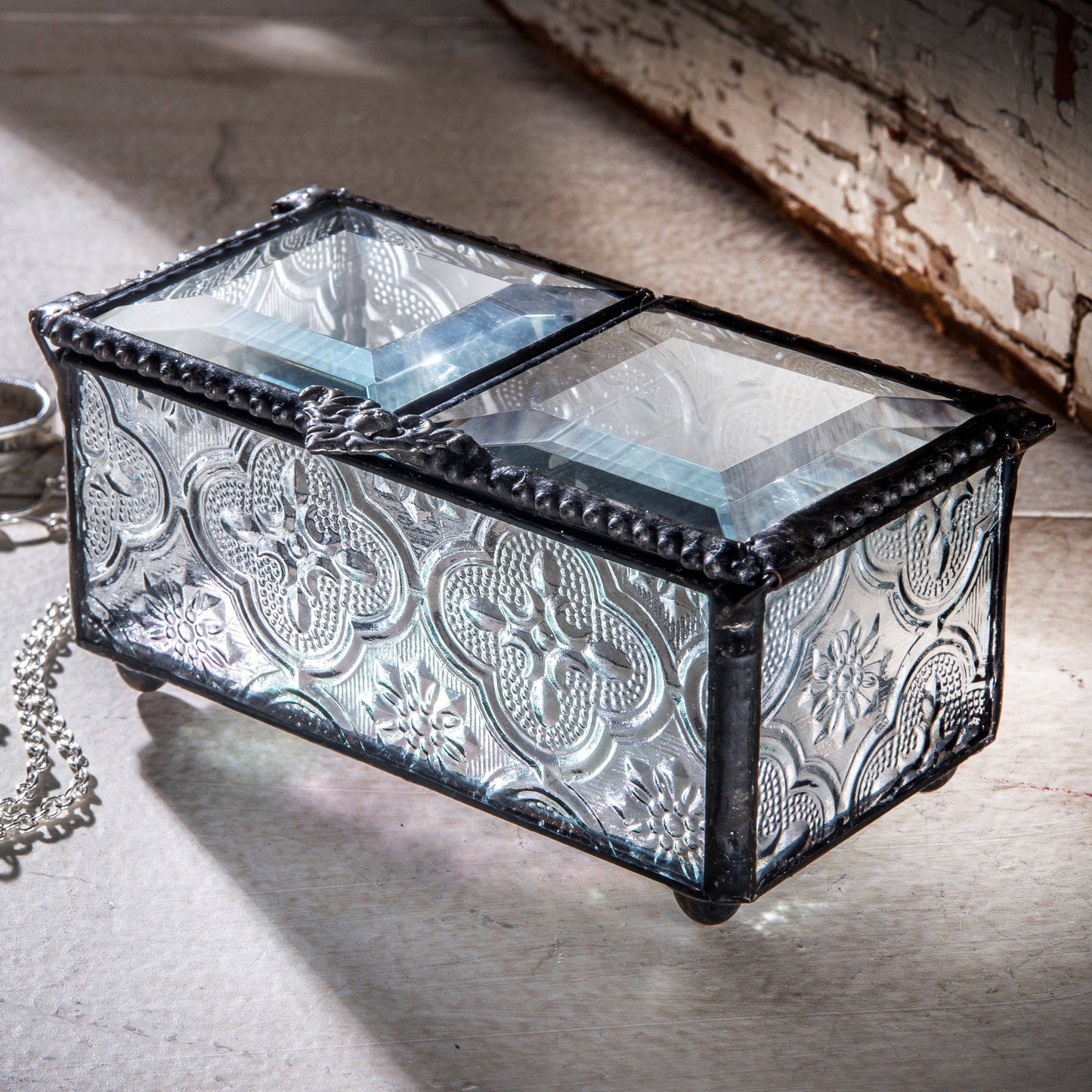 J Devlin Glass Art & Bert Anderson Collection - Glass Jewelry Box with Double Beveled Lid | Vintage-Inspired