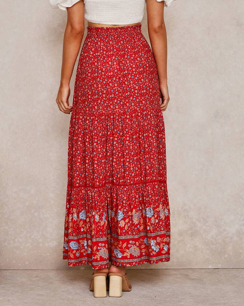 Rosa Clothing - Bohemian Lace With A Large Hem Panelled Maxi Skirt