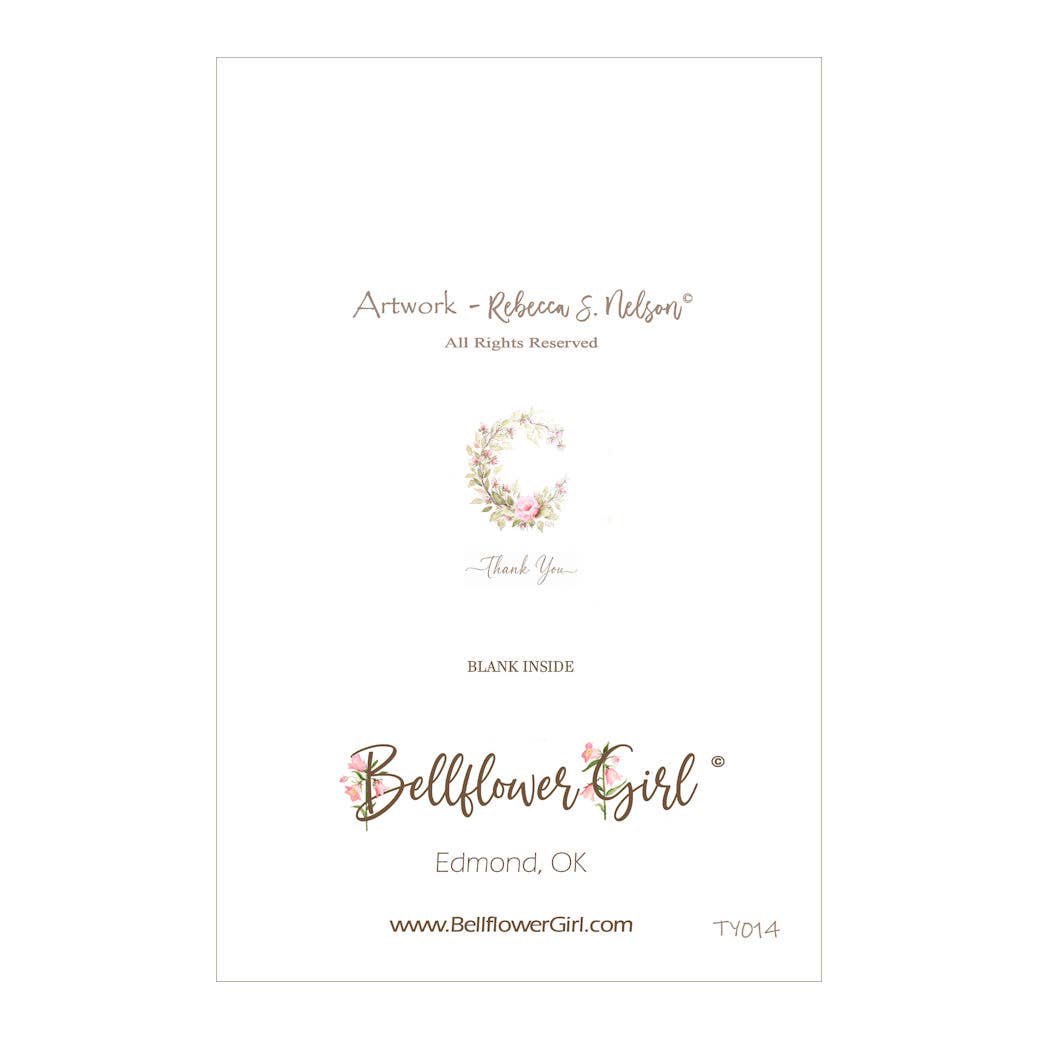 Bellflower Girl - Thank You | Pink Rose Wreath | Watercolor Card