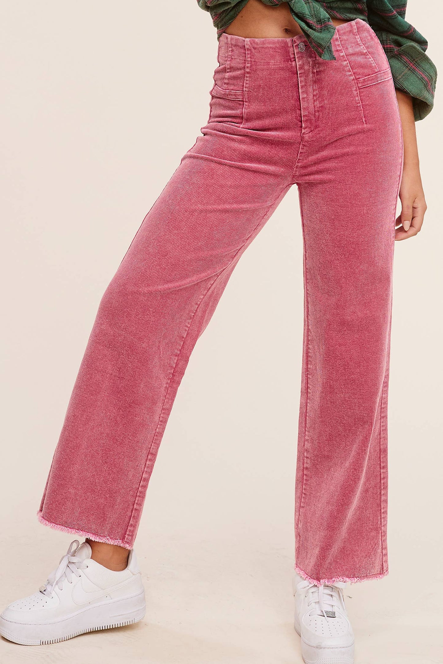 La Miel - MCP4220-Mineral Washed High Waisted Wide Leg Corduroy Pants