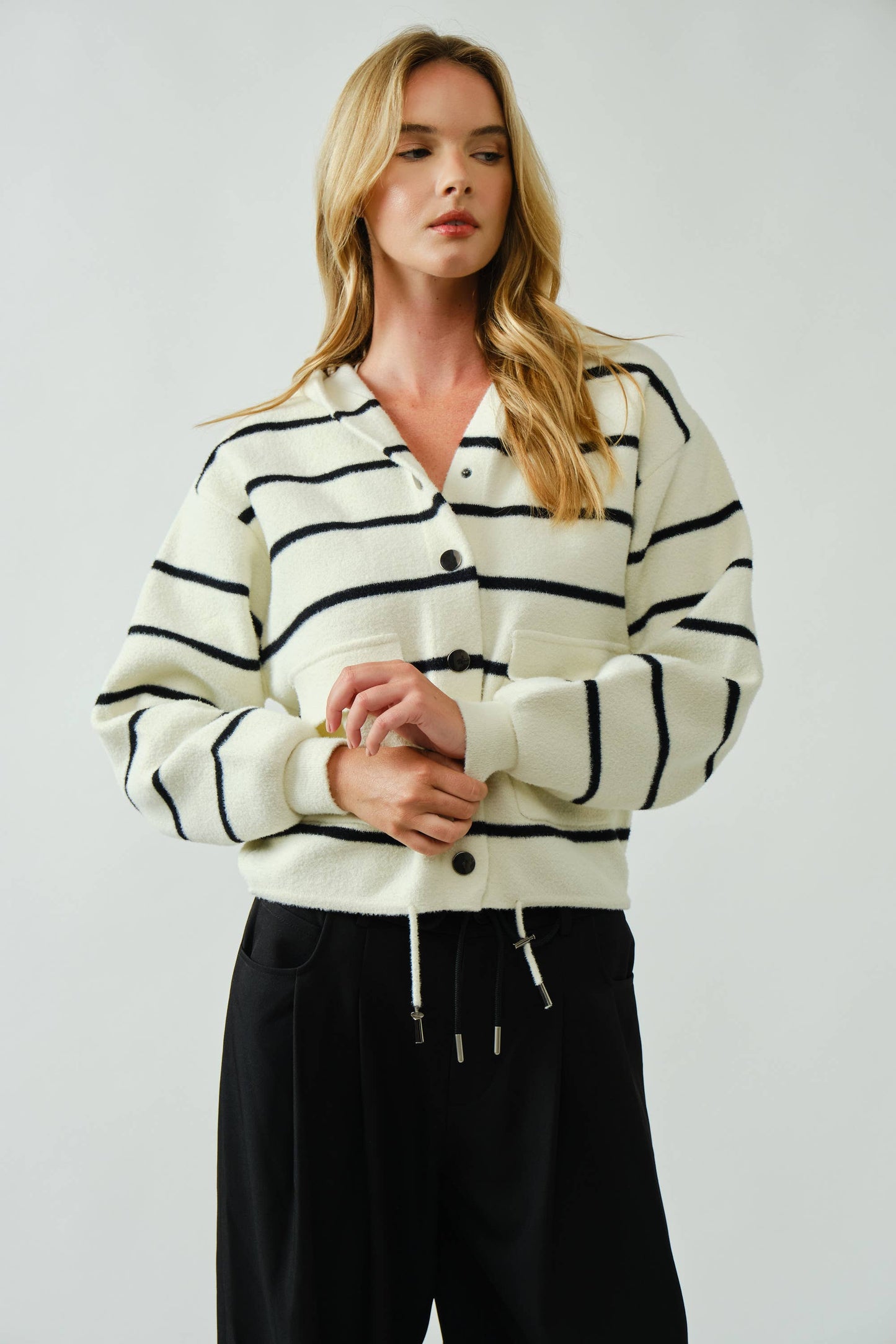 Aaron & Amber  COZY SOFT HOODED SWEATER CARDIGAN