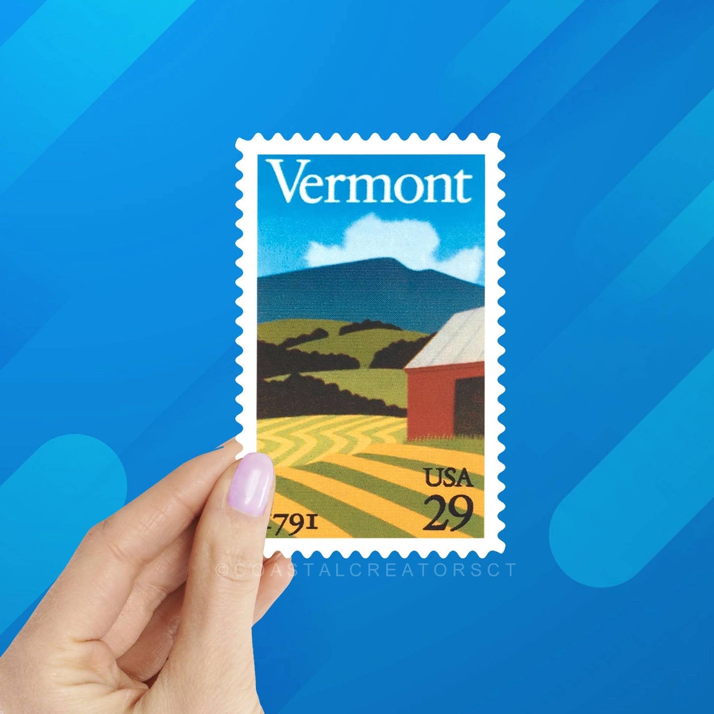Coastal Creators of Connecticut - Vermont Vintage Postage Stamp Laptop Sticker (Waterproof)