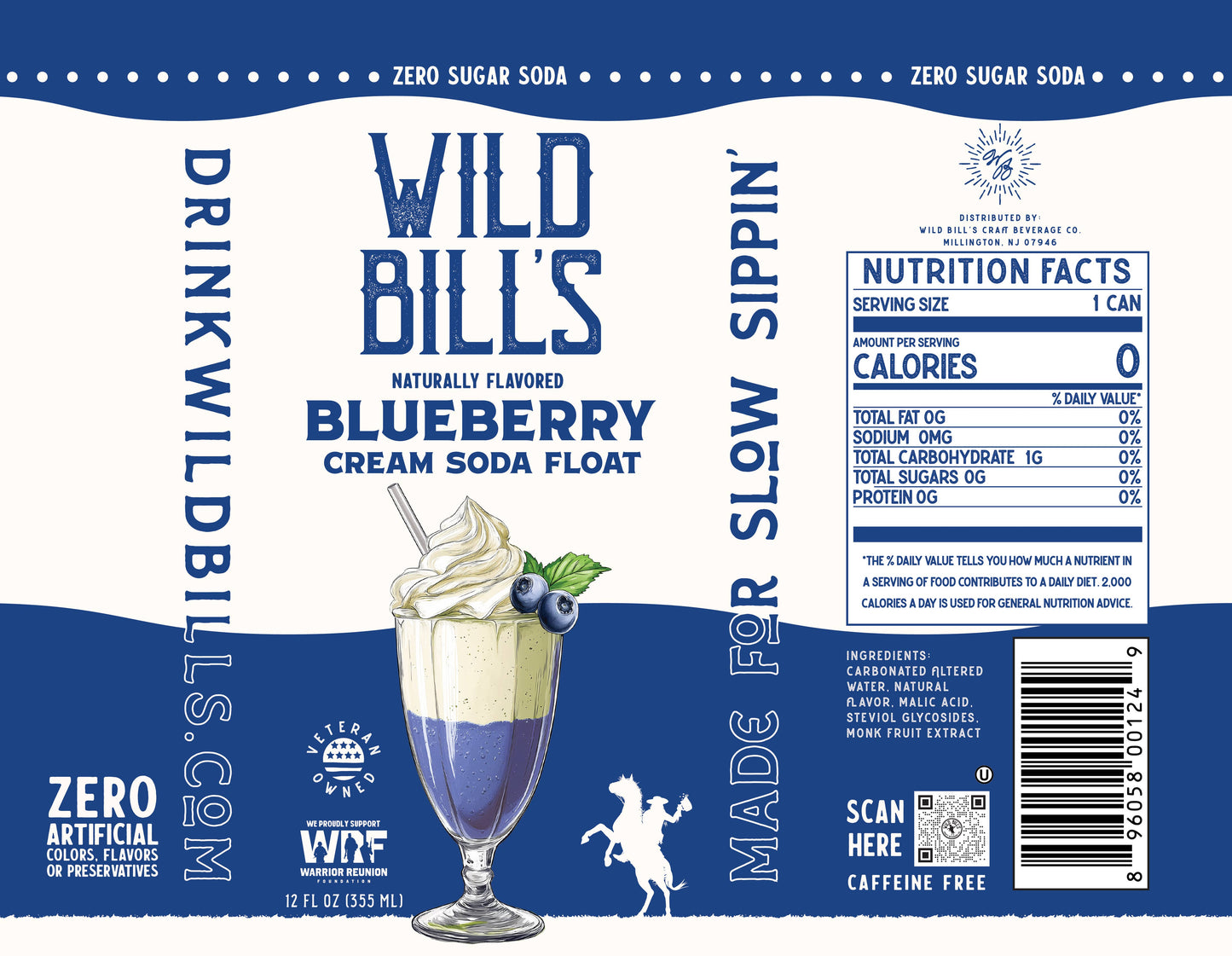 Wild Bill’s Craft Beverage Co. - Blueberry: Zero Sugar Soda, Clean Ingredients, 12-Pack, Cans
