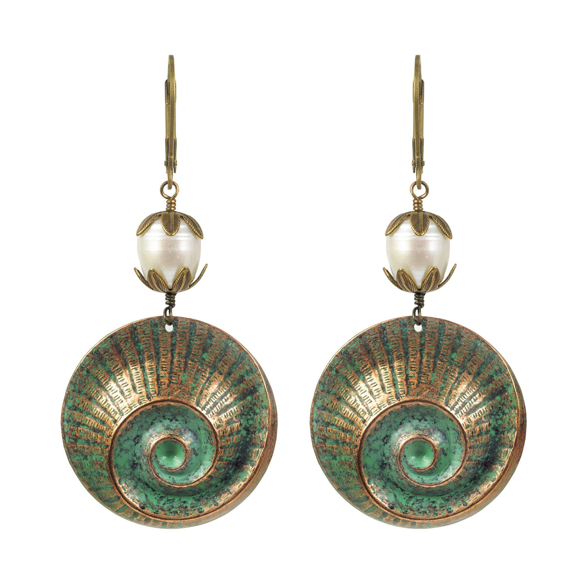 NoMonet - Tropical Vacation: Ammonite Spiral Shell and Pearl Earrings