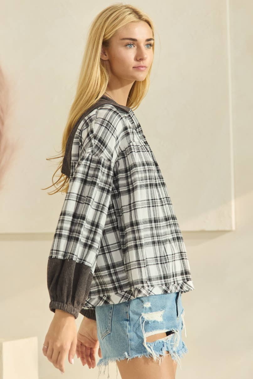 Oddi - Plaid Pullover Long Sleeve Jacket
