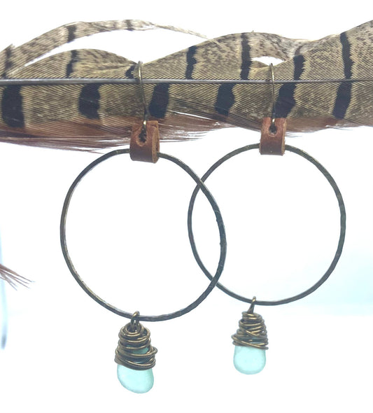 Suzanna Garrett Designs - Large Brass Glass and Leather Hoops