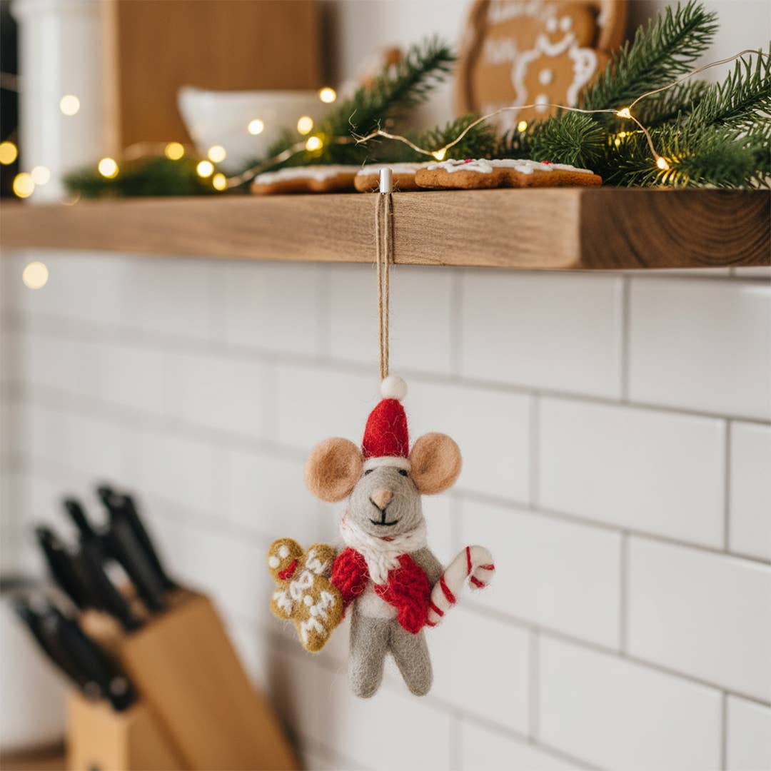 Felt So Good - Handmade Felt Chris Mouse Christmas Hanging Decoration