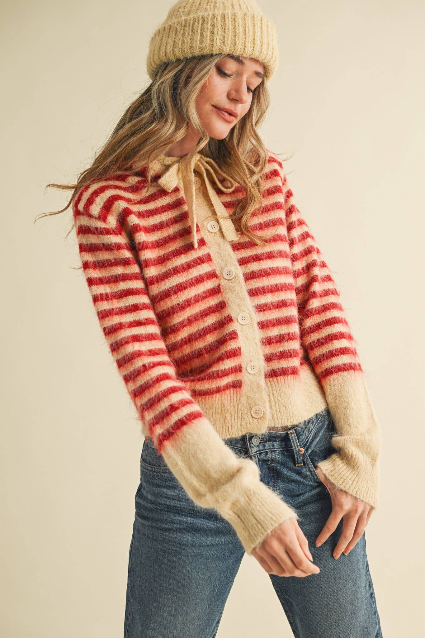 &MERCI - STRIPED HOODIE SWEATER CARDIGAN MSW11063