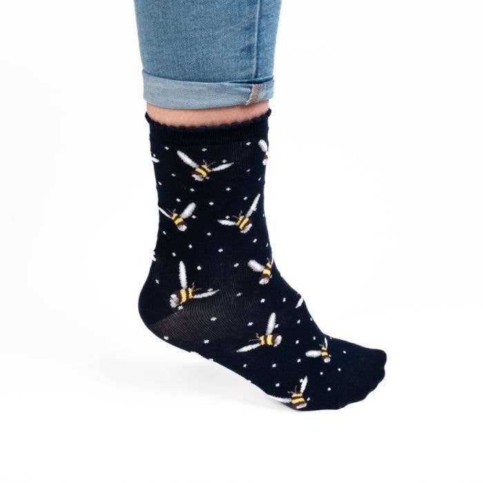 Wrendale Designs - Bee Sock - Busy Bee - Navy