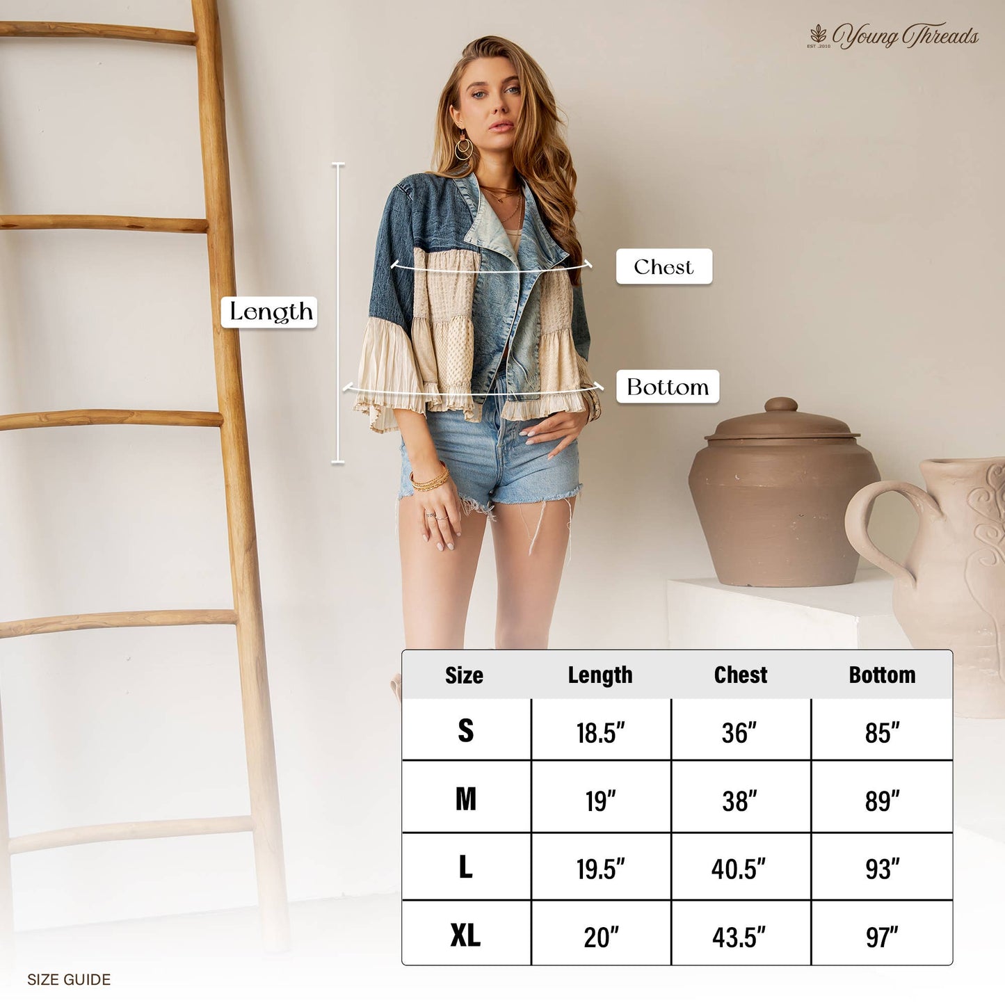 Young Threads - Lapel Detail Cropped Top with Handcrafted Boho Embroidery