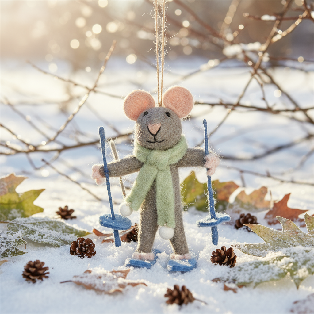 Felt So Good - Handmade Felt Sylvia the Skiing Mouse Christmas Decoration