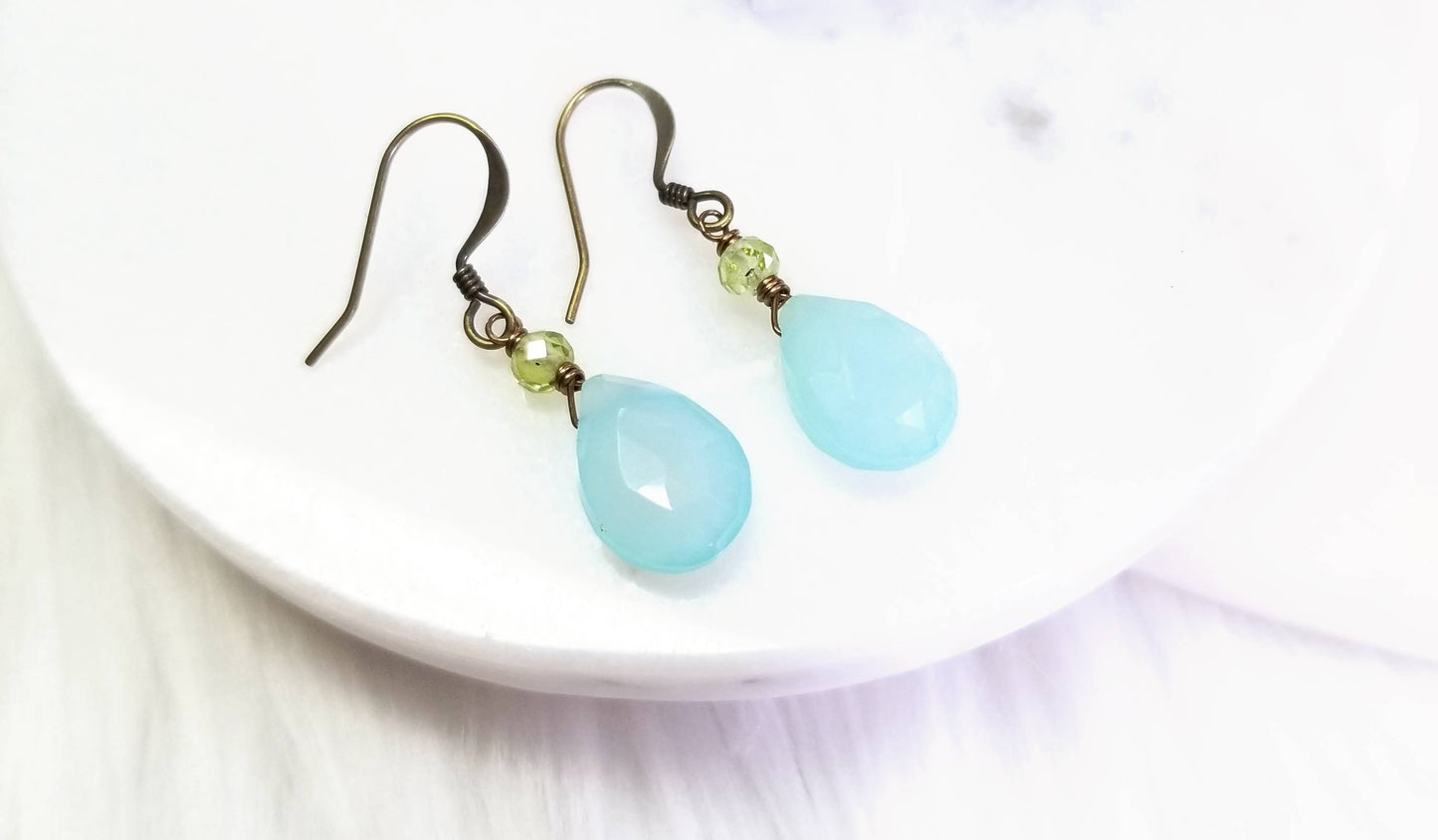 Edgy Petal Jewelry - Seafoam Chalcedony and Green Peridot Classic Stone Earrings