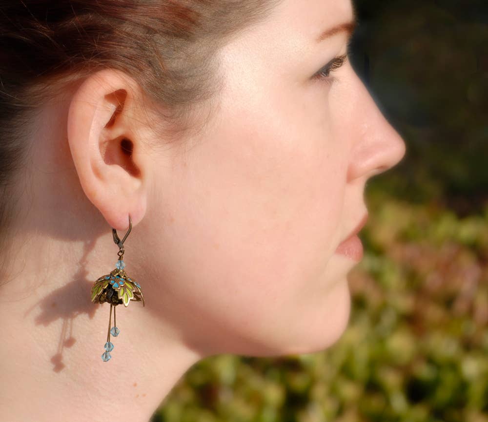 NoMonet - Flower Fairy: Painted Fae Forest Canopy Earrings w Crystals
