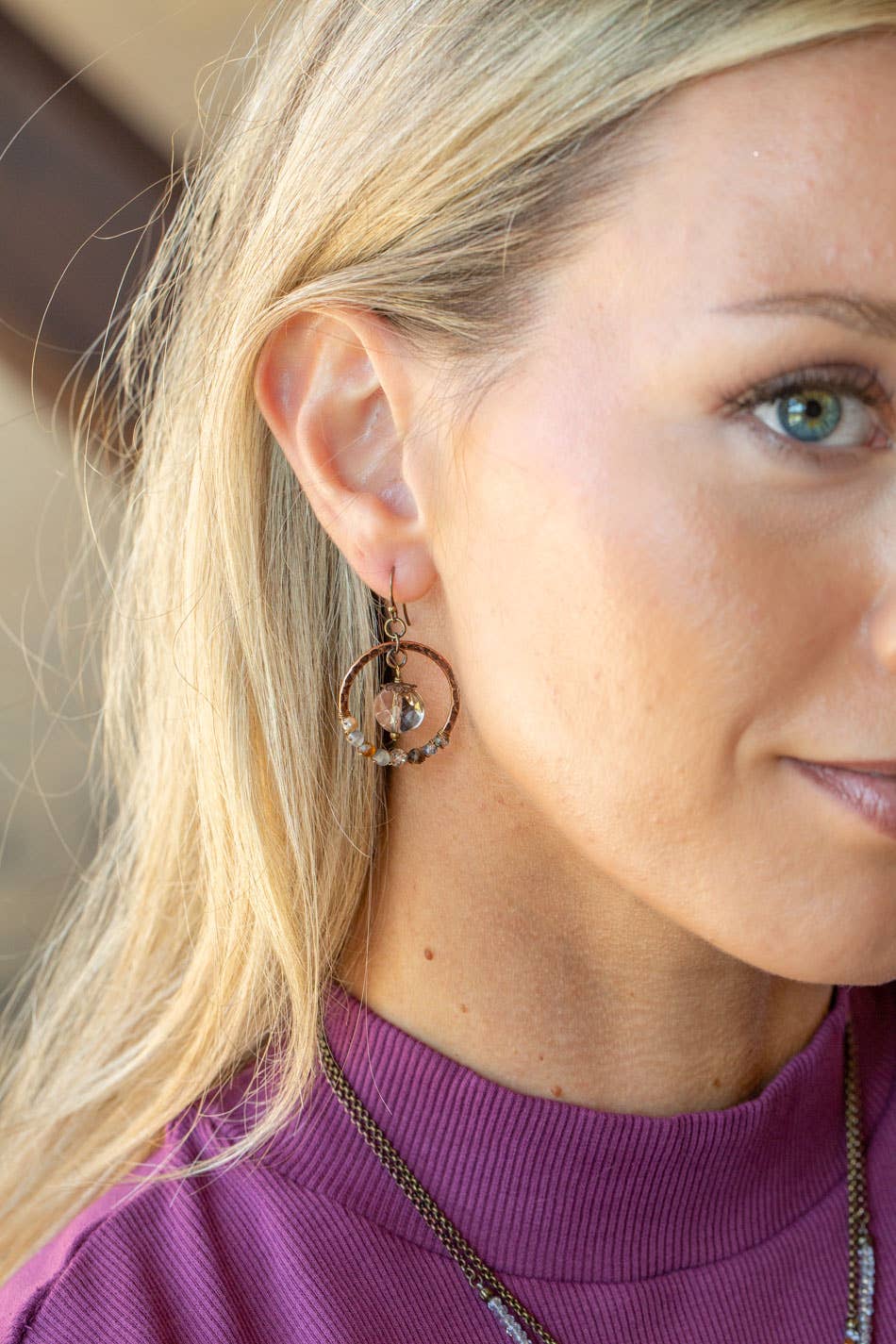 Anne Vaughan Designs Jewelry - Copper Tides Czech Glass, Crystal, Smoky Quartz Hoop Earrings