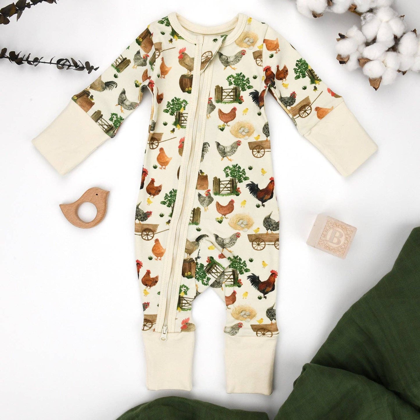 Earthy - Organic Cotton Baby Pajamas 2-Way Zip Front Zipper Sleeper, Basil