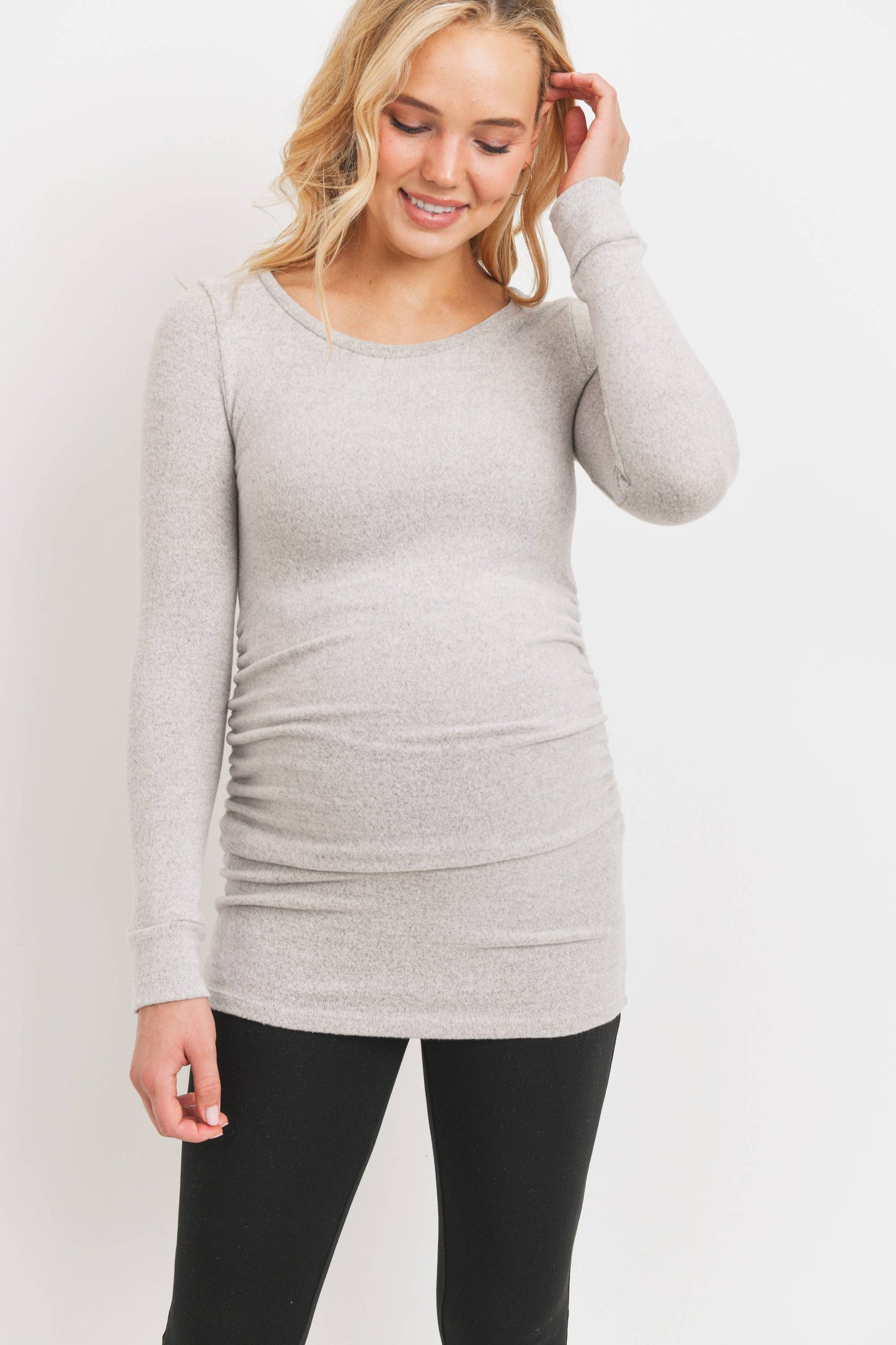 Hello Miz - Ruched Long Sleeve Maternity Knit Top