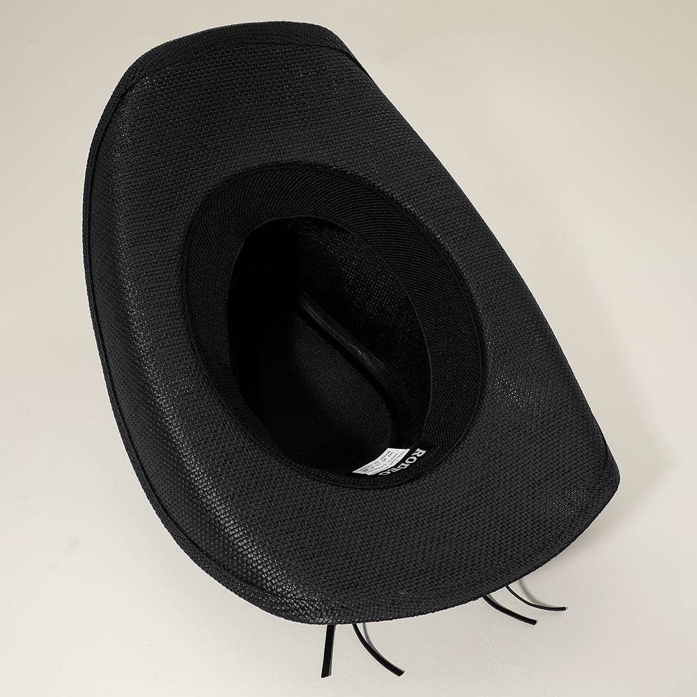 Sensibling Corp. - Steer Head Accent Studded Faux Leather Band Western Straw Cowboy Hat