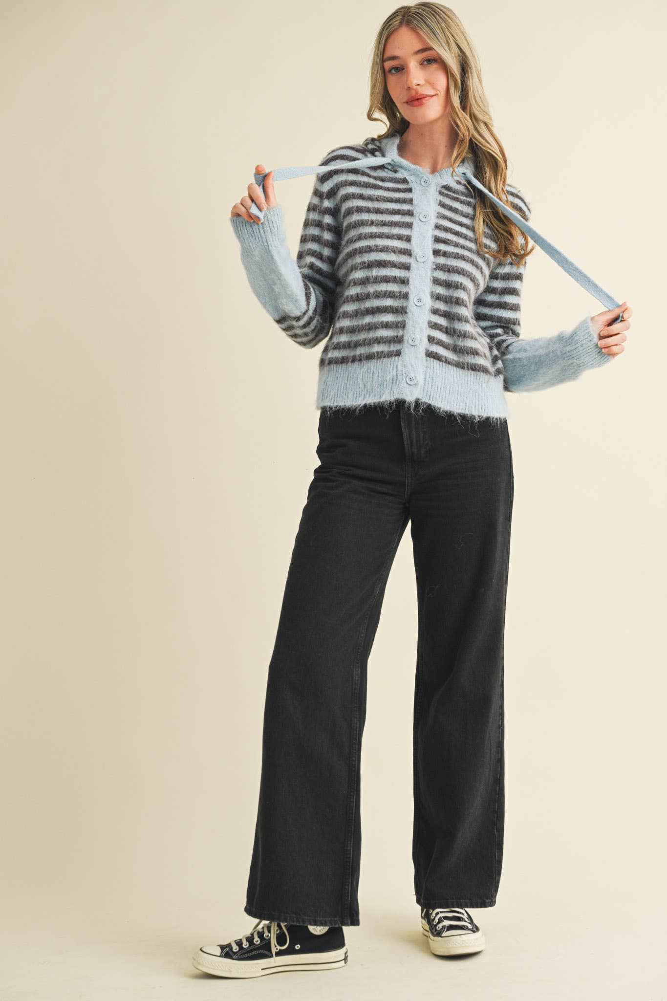 &MERCI - STRIPED HOODIE SWEATER CARDIGAN MSW11063