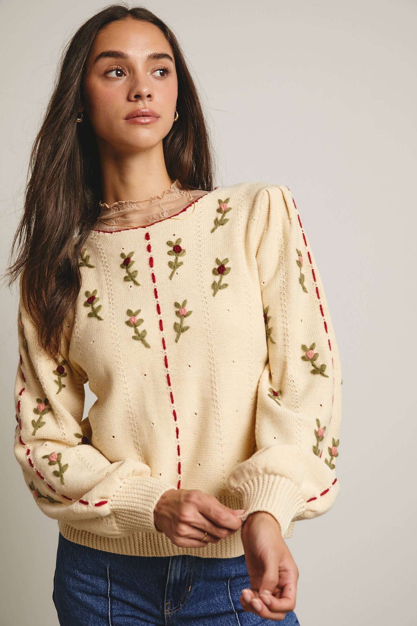 Forte - Embroidered Blossom Knit Sweater FSW0002