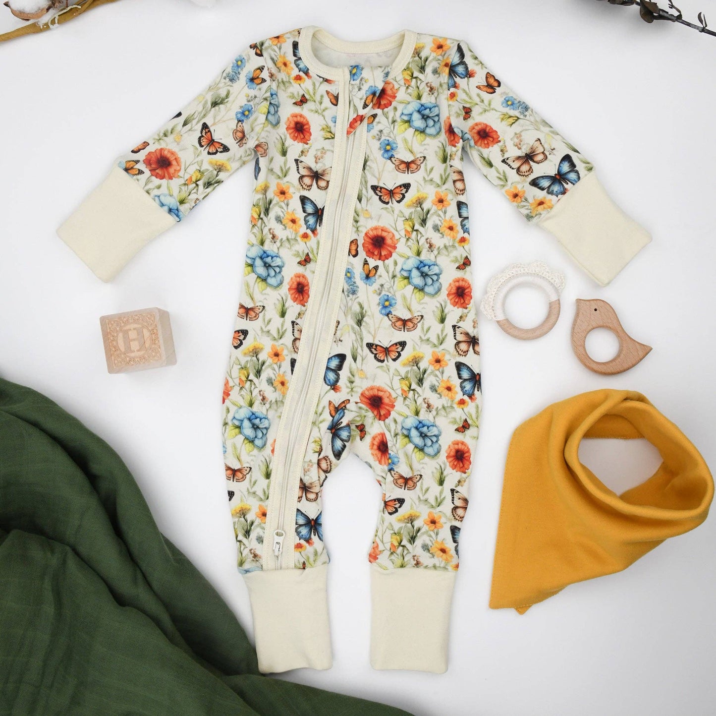 Earthy - Organic Cotton Baby Pajamas 2-Way Zip Front Zipper Sleeper, Blossom