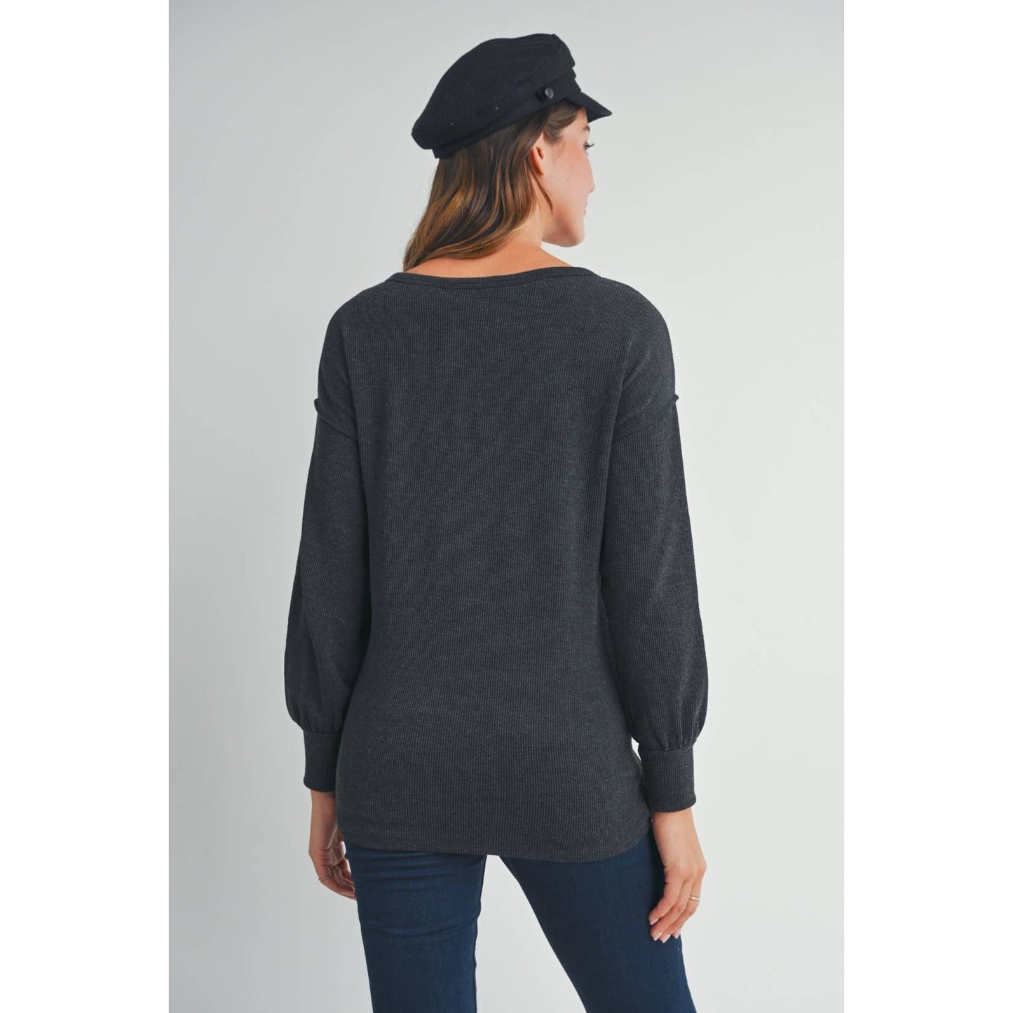 Hello Miz - Split Neck Long Sleeve Maternity Knit Top
