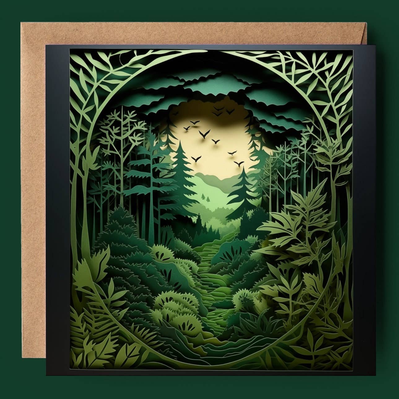 Good Post Day - Deep Forest Green Horizon 2D Printed Shadow Box Card
