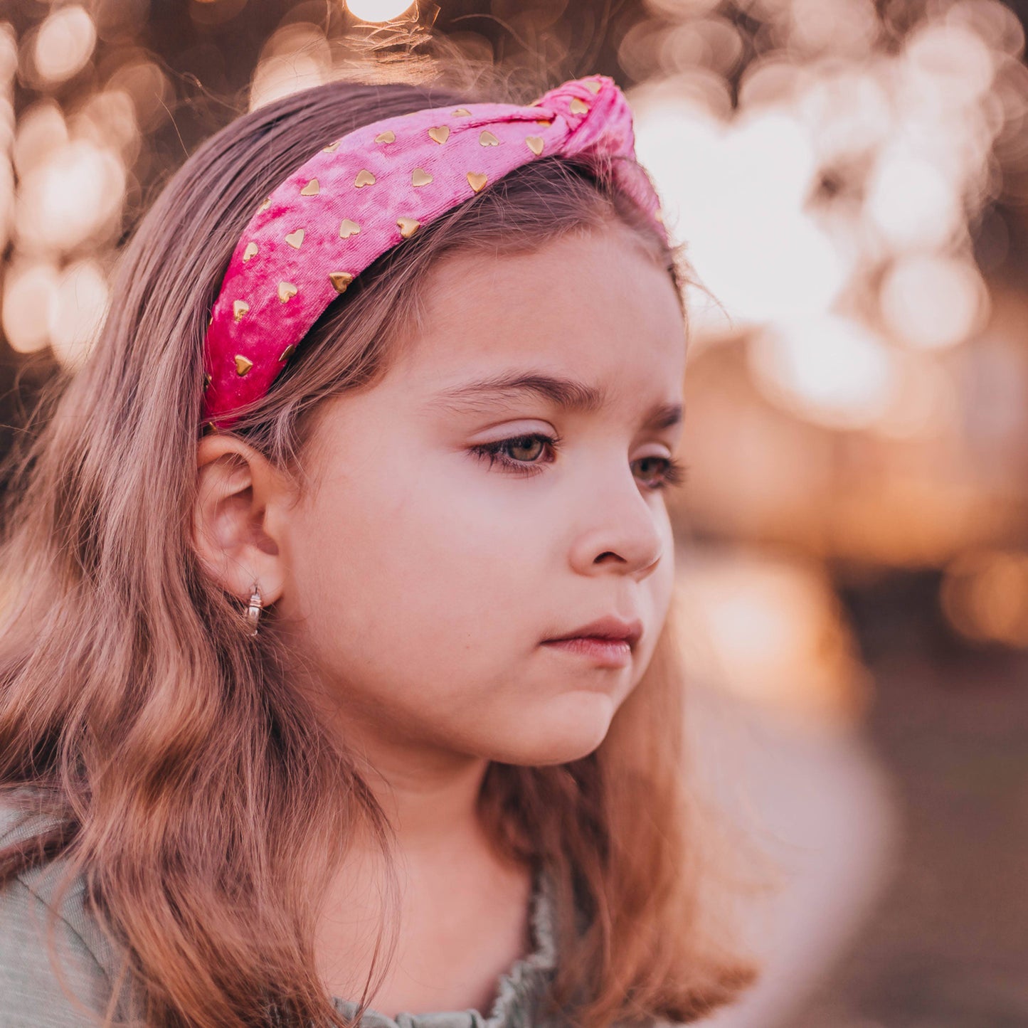 Frog Sac - Kids Knot Headband - Gold Heart Stud Velvet Hair Accessories