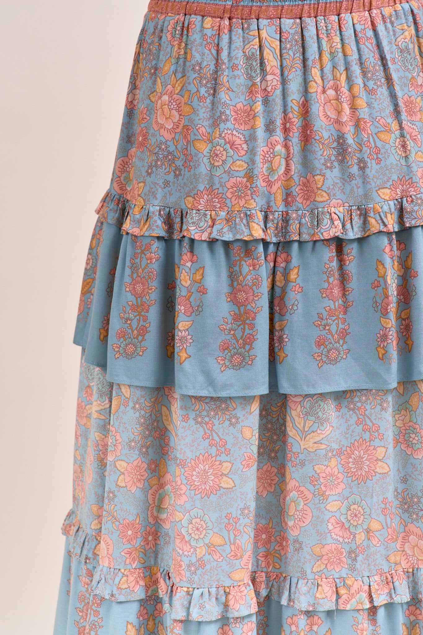 &MERCI - RUFFLE TIERED BORDER PRINT MIDI SKIRT MSK4166