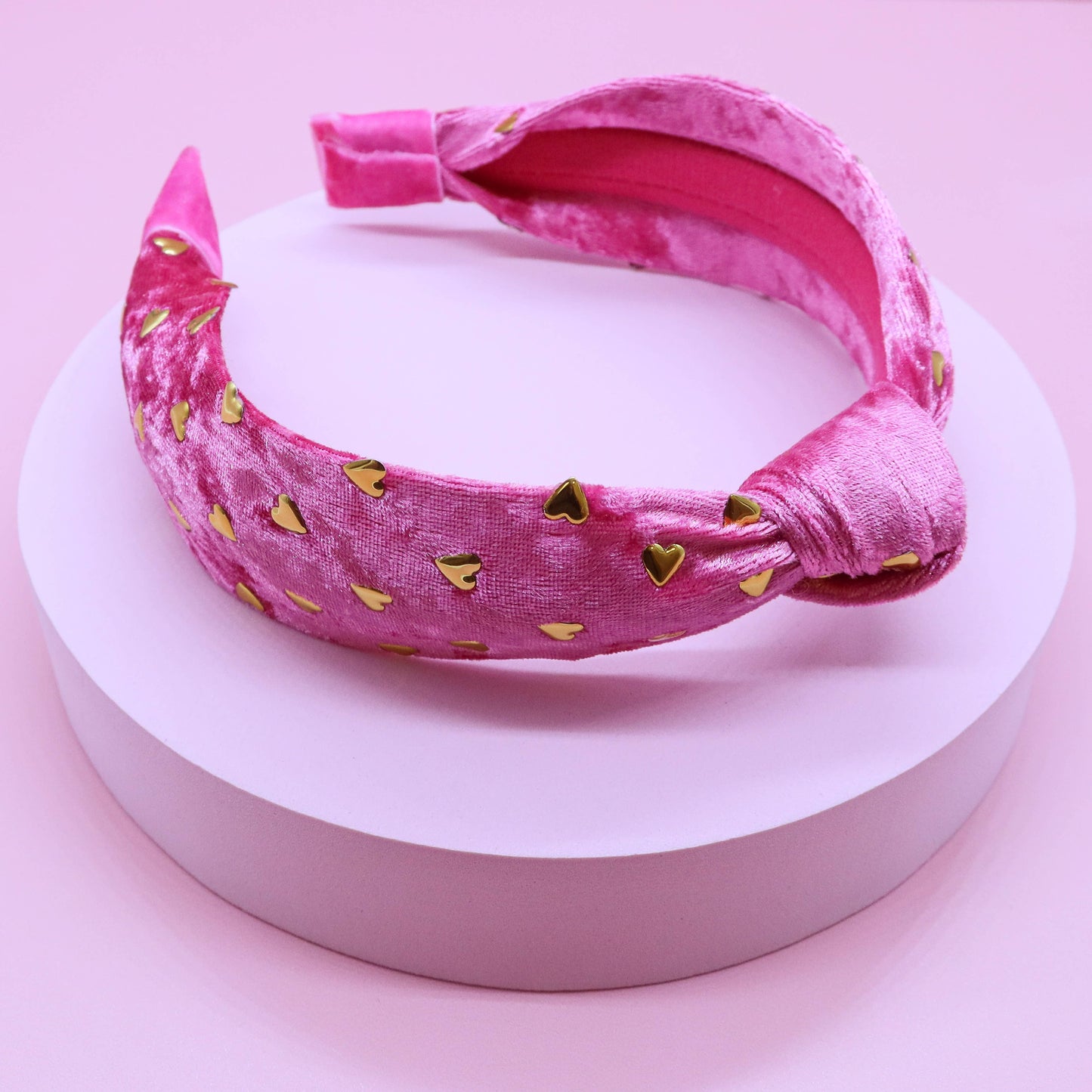 Frog Sac - Kids Knot Headband - Gold Heart Stud Velvet Hair Accessories