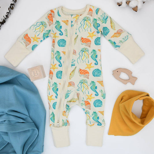 Earthy - Organic Cotton Baby Pajamas 2-Way Zip Front Zipper Sleeper, Reef