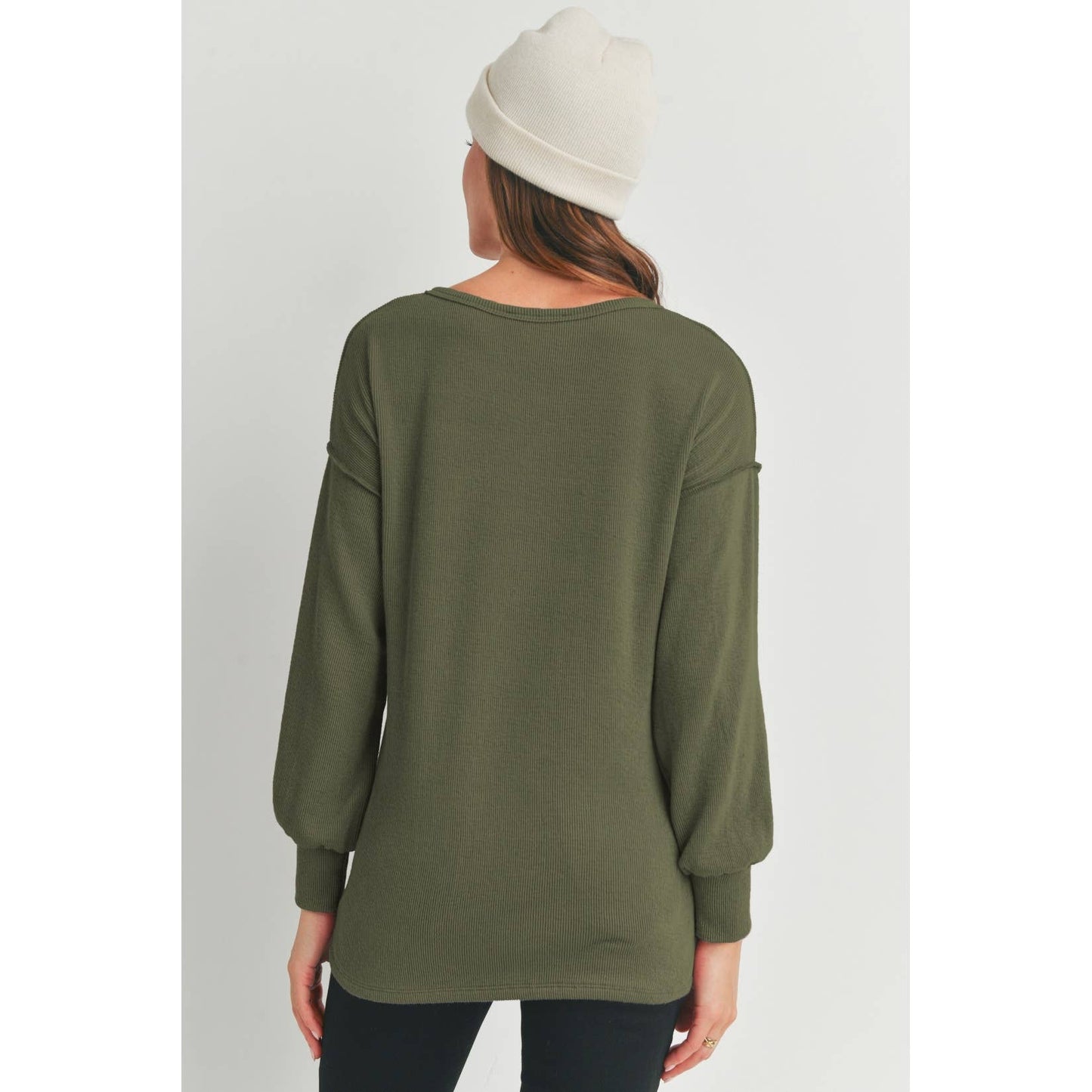 Hello Miz - Split Neck Long Sleeve Maternity Knit Top