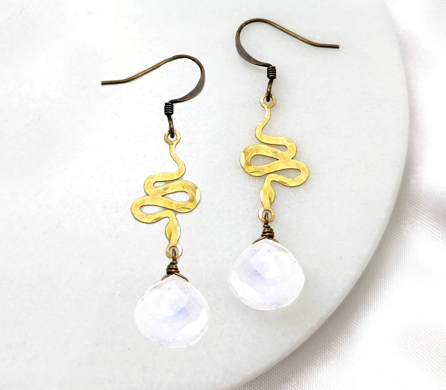 Edgy Petal Jewelry - Dainty Hammered Snake Gemstone Earrings in Multiple Colors