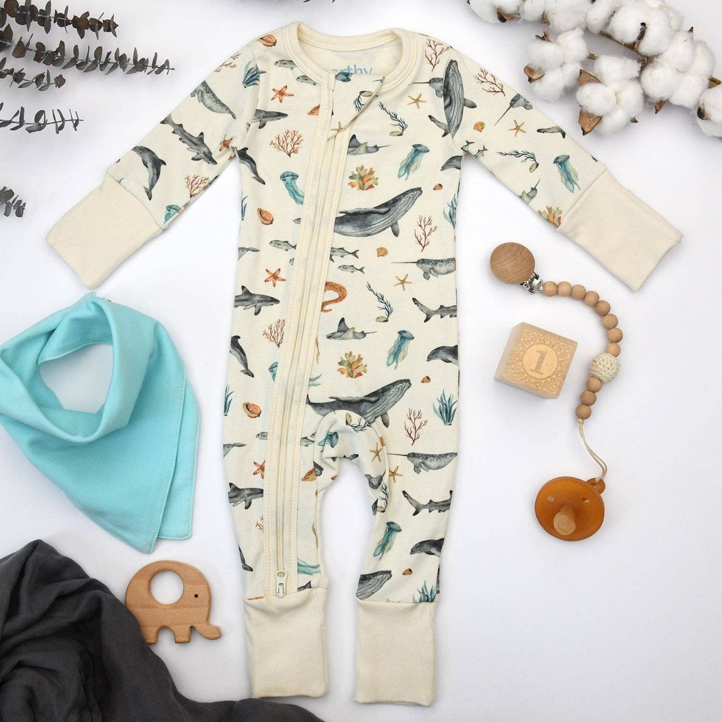 Earthy - Organic Cotton Baby Pajamas 2-Way Zip Front Zipper Sleeper, Marin