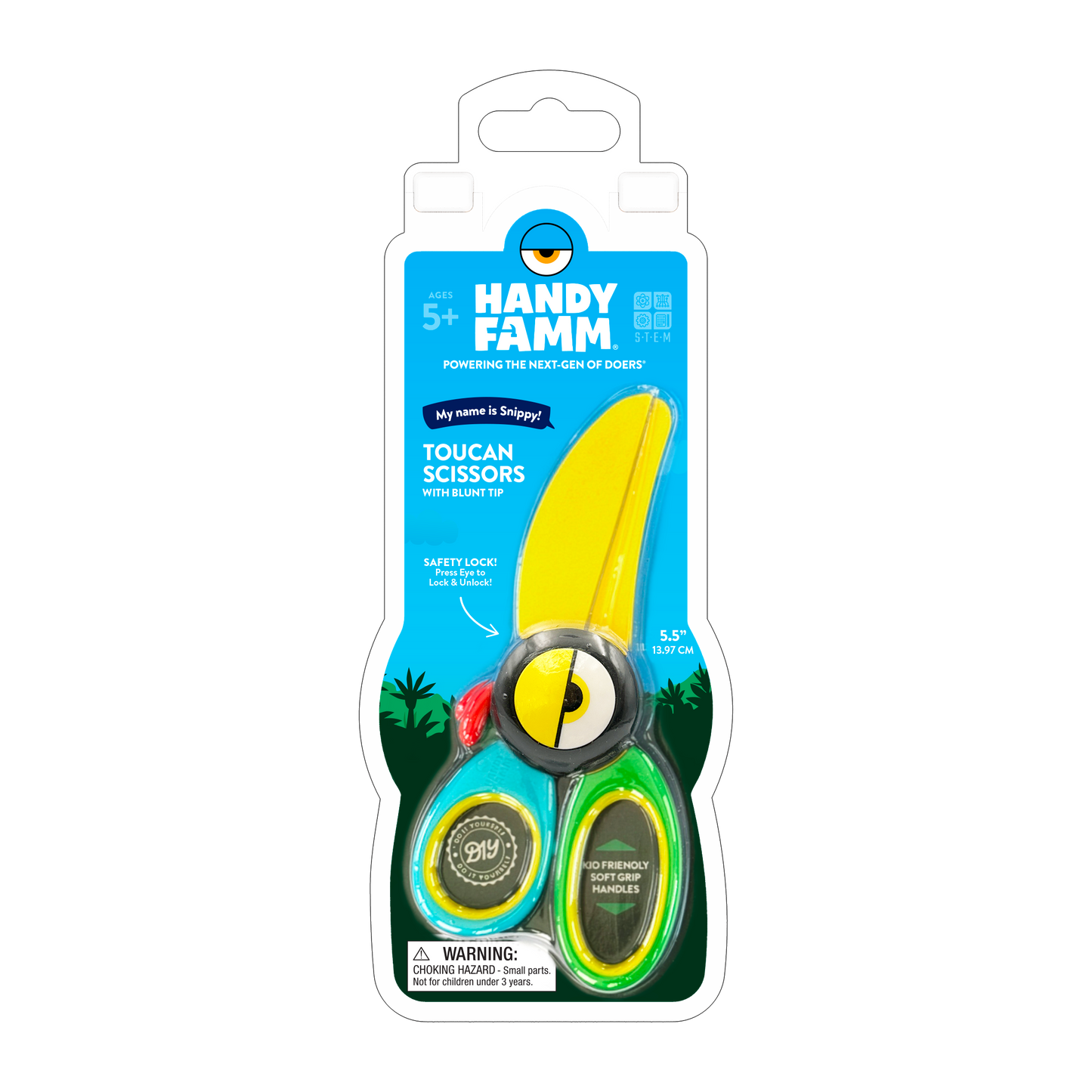 Handy Famm - Kids' Scissors w/ Safety Lock Eyelid - Toucan - "Snippy"