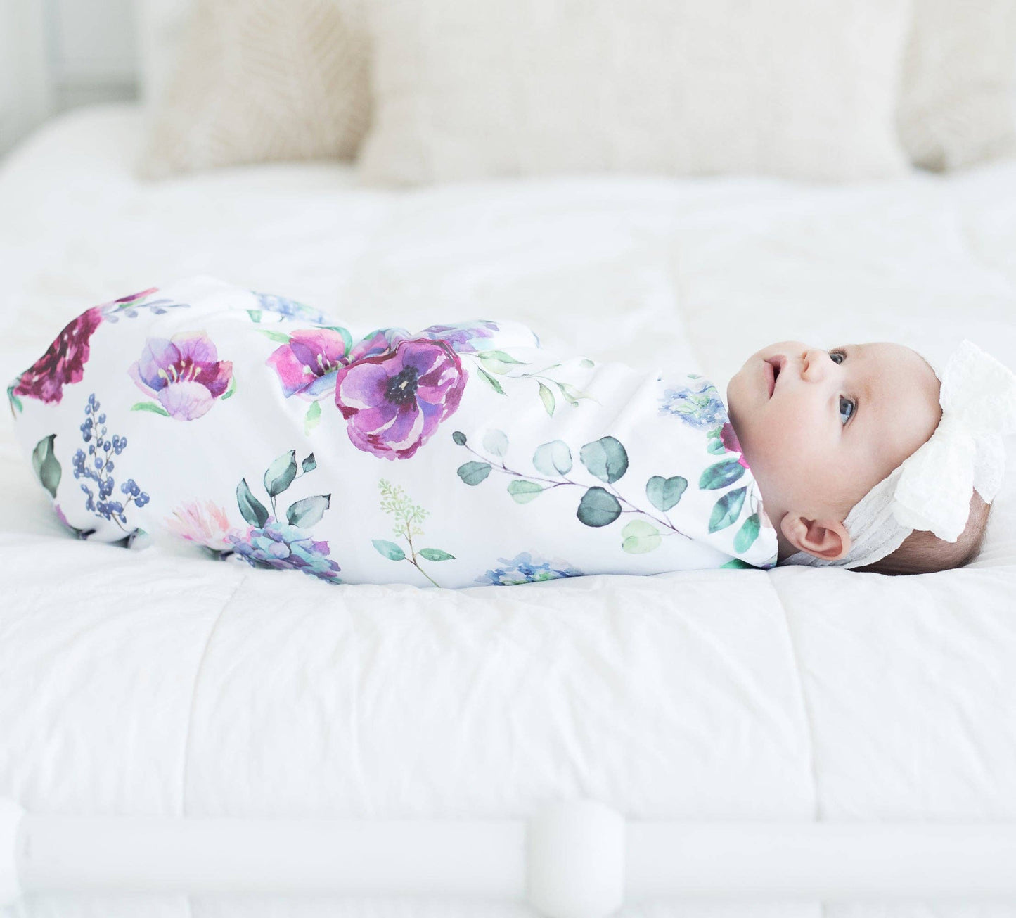 Honey Lemonade - Buttery Soft and Stretchy Swaddle Blanket - Blue Floral