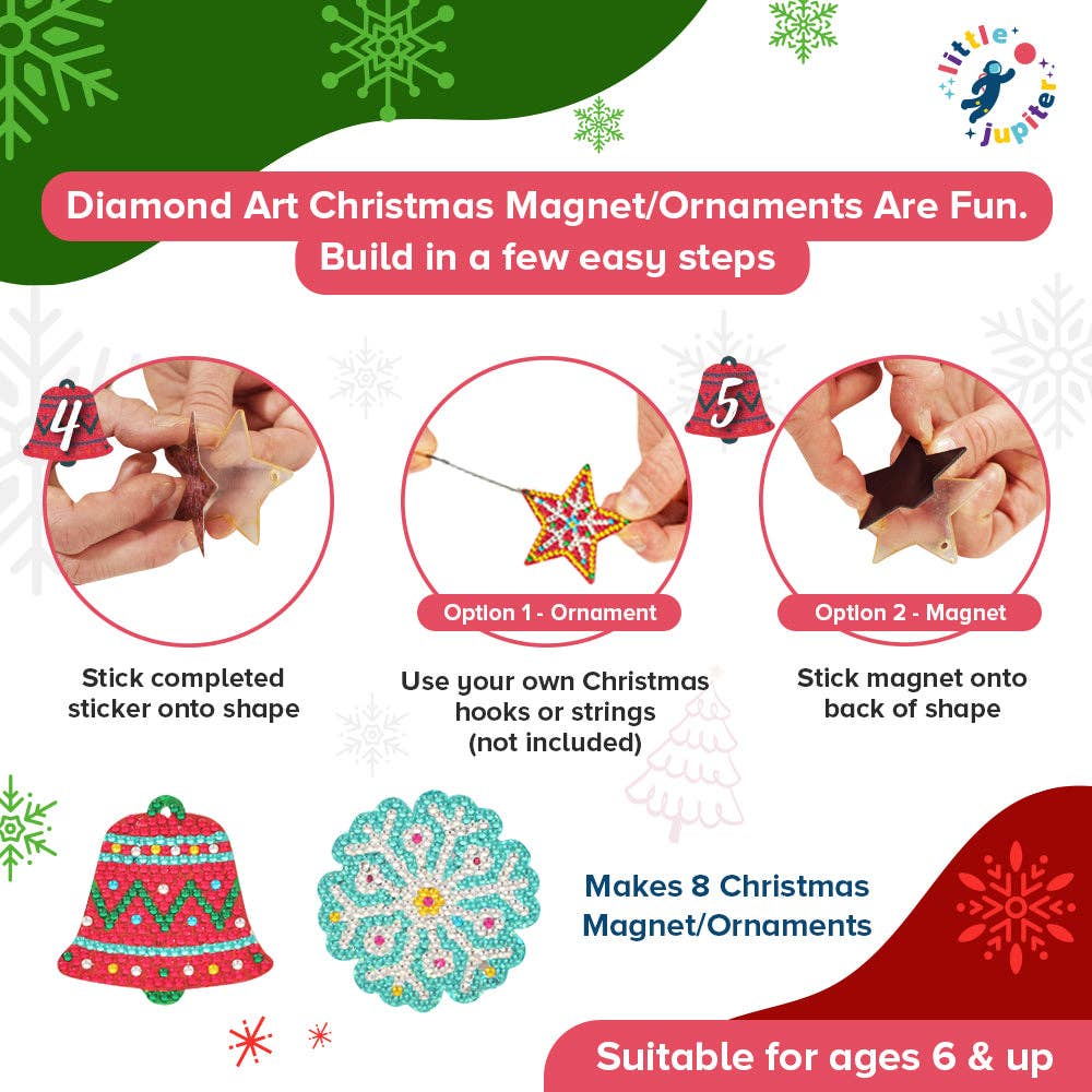 Diamond Art Christmas Ornament & Magnet Set - (8pcs)