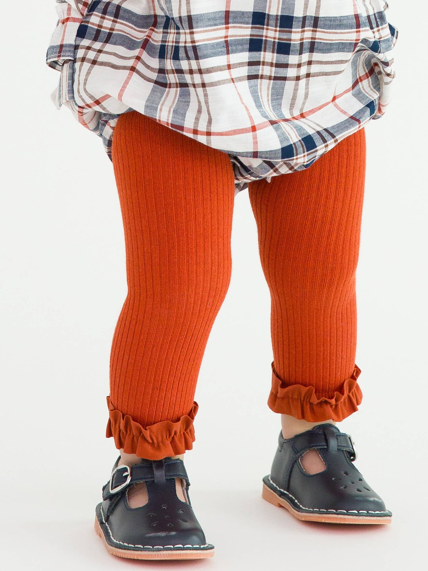 RuffleButts + RuggedButts - Girls Rust Rib Knit Footless Ruffled Tights