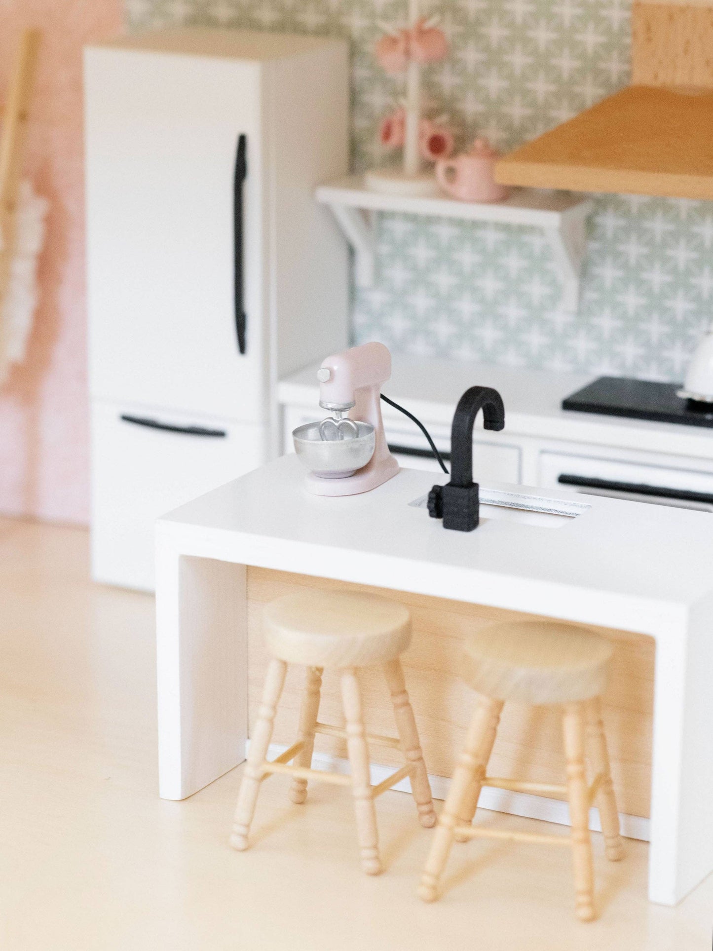 Macy Mae Dollhouse Designs - Dollhouse Modern Kitchen Island + Sink | Natural Wood White