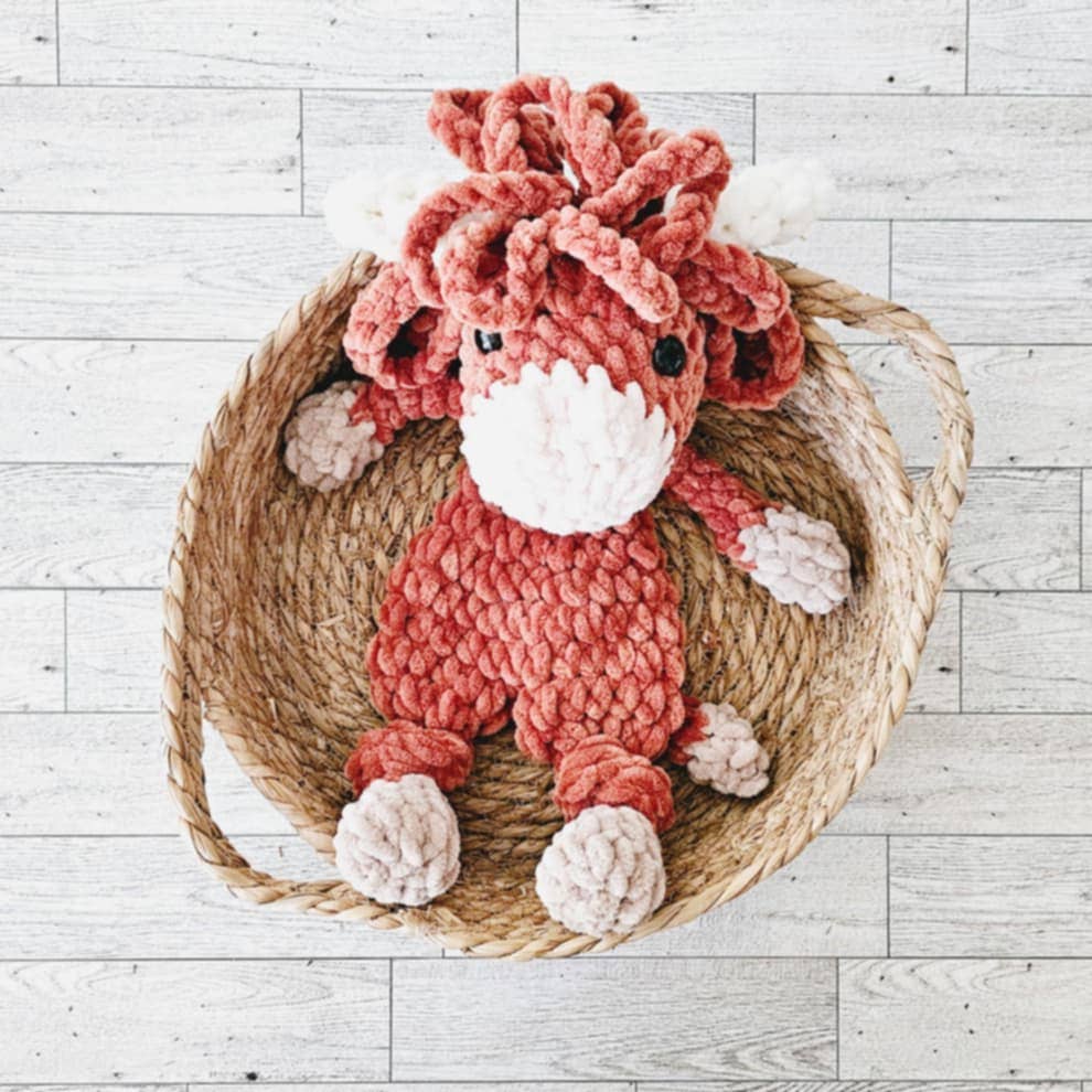 The Lumber Creek Co - Crochet Highland Cow Snuggler Lovey Infant Baby Toddler Toy
