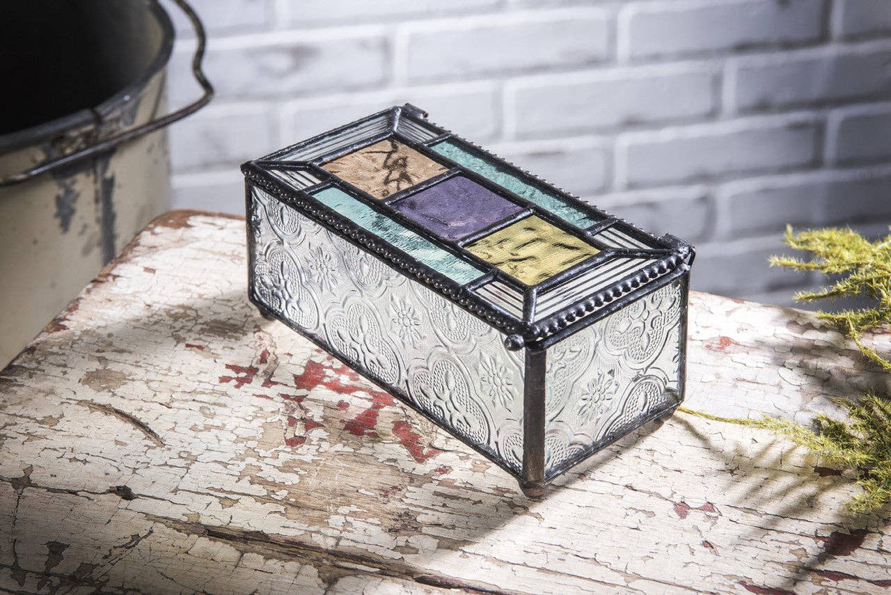 J Devlin Glass Art & Bert Anderson Collection - Multi-Color Glass Jewelry Box with Textured Sides -J Devlin