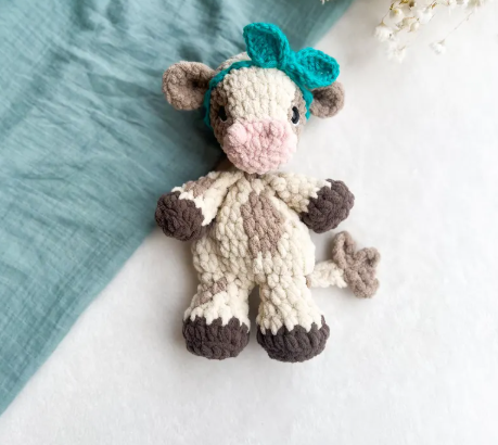 The Lumber Creek Co - Crochet Cow Snuggler Lovey Infant Baby Toddler Toy