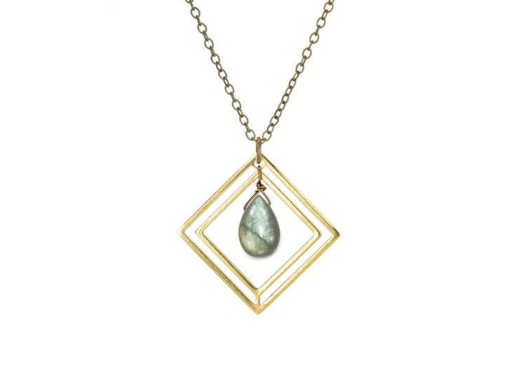 Edgy Petal Jewelry - Labradorite Inside Golden Diamond Necklace Simple