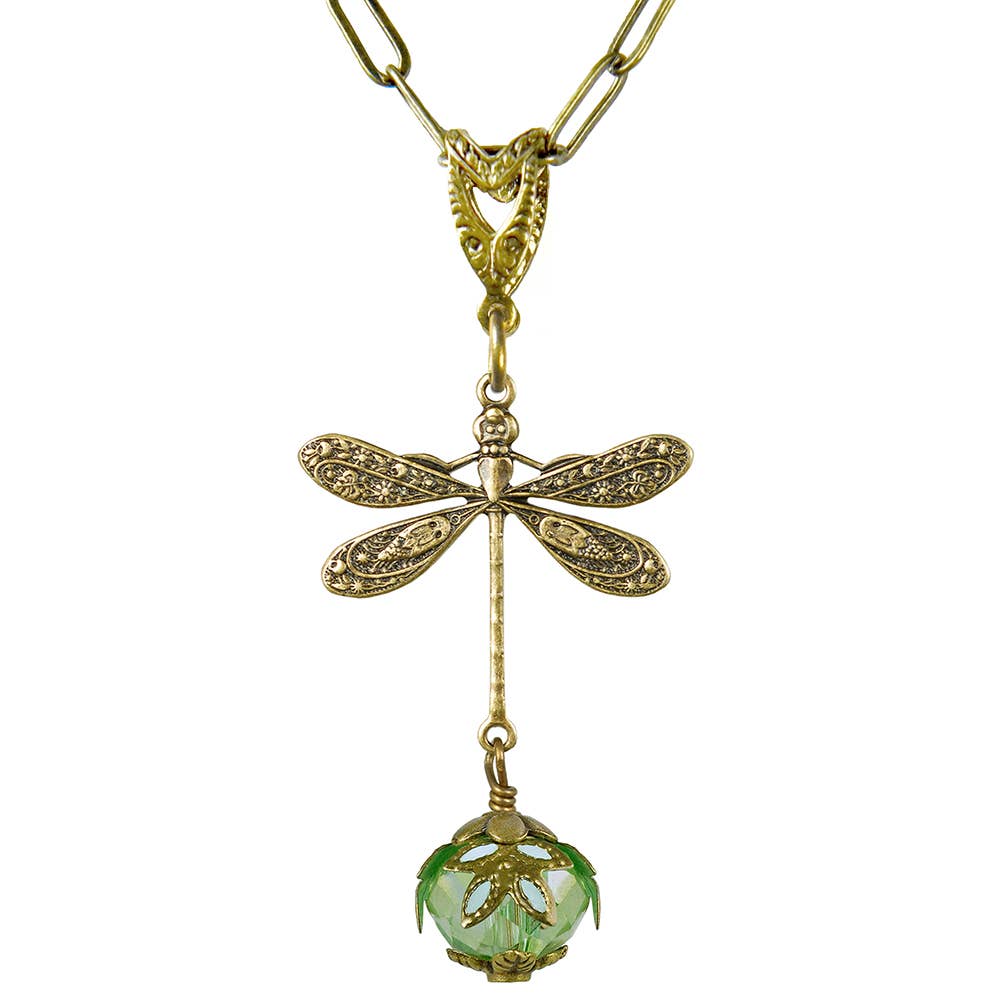 NoMonet - Fairyland: Vintage Filigree Dragonfly Necklace with Crystal