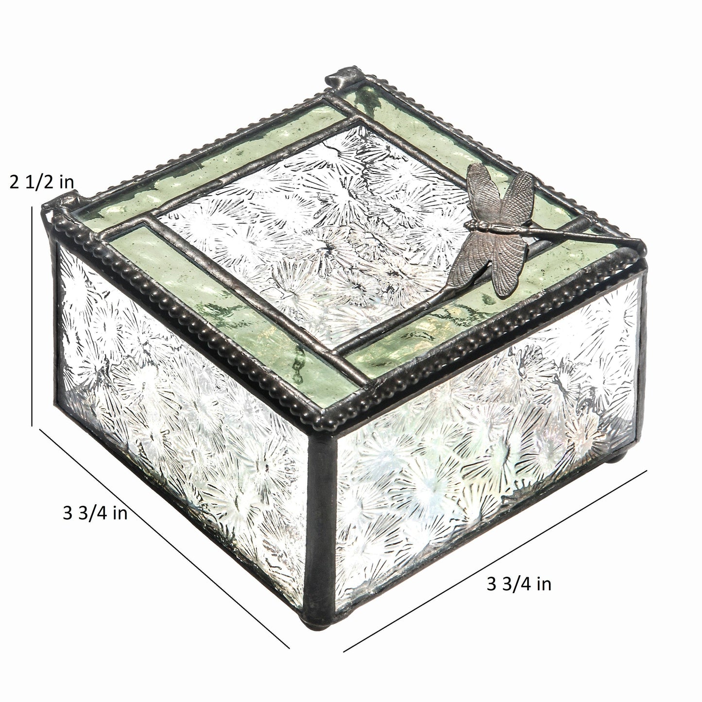 J Devlin Glass Art & Bert Anderson Collection - Box 141 Sage and Clear Florentine Glass Box with Dragonfly Accent