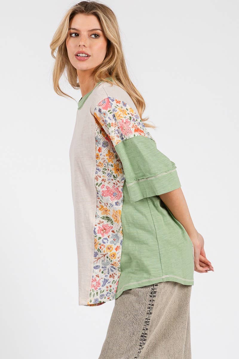Sewn and Seen - WASHED FLORAL PATCHWORK OVERSIZED CONTRAST TEE