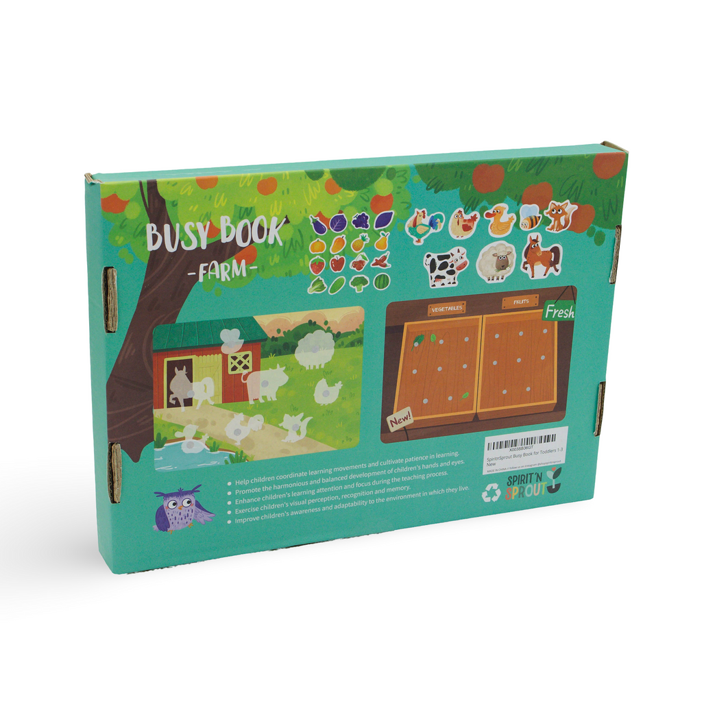 Spirit 'N Sprout - Farm Busy Book for Toddlers - Preassembled with Zipper Pouch - Velcro Matching Activity Book