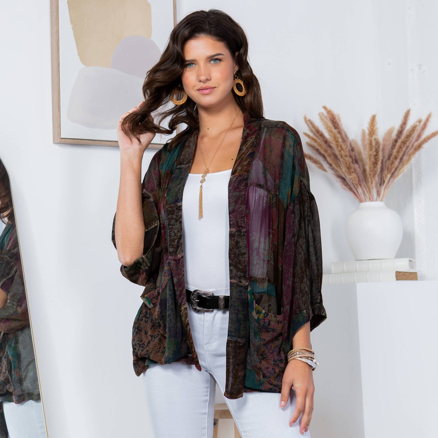 Young Threads - Kimono Top In Overdyed Mix N Match Patches - in 7 Color ways