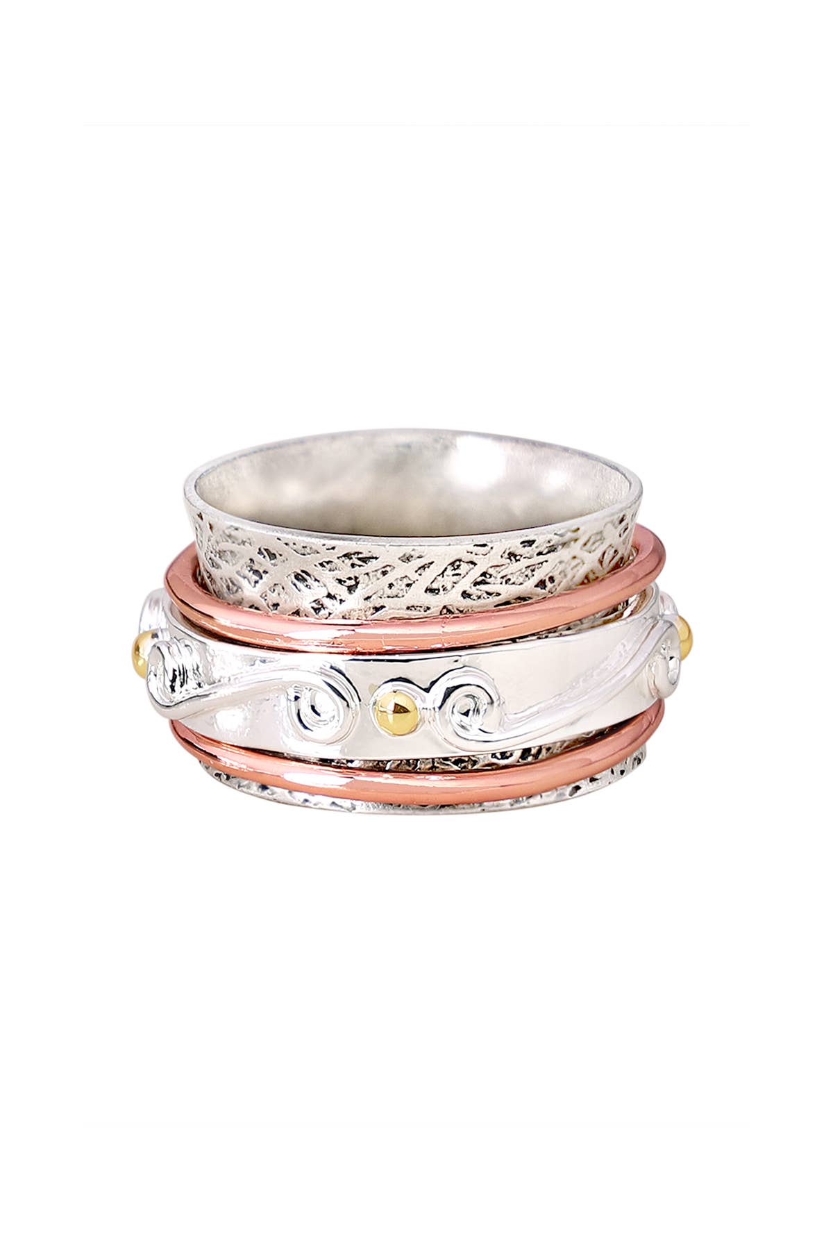 Zoey Simmons - Tri-Tone Hammered Spinner Ring - SP/GP/RG