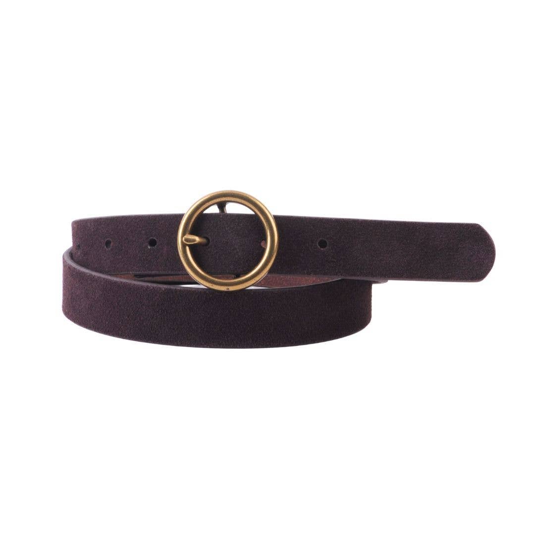 Most Wanted USA - Round Brass Buckle Suede/Genuine Leather Belt｜Minimalist