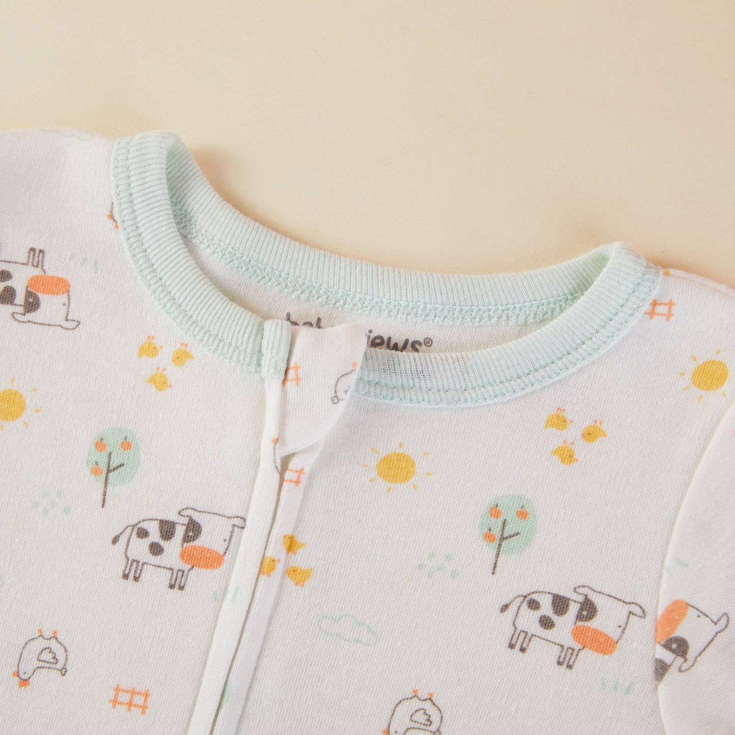 Lollipop Dreams - Cow & Farm Animal Pattern Zipper Footie Pajamas Romper